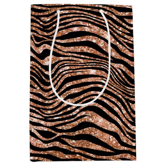Zwart Roos Goud Zebra Glitter Medium Cadeauzakje (Voorkant)