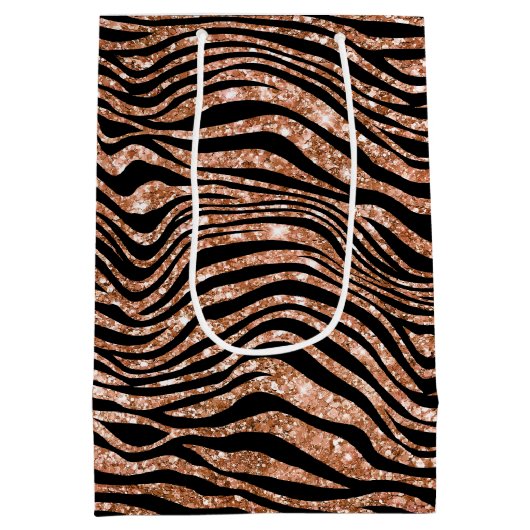 Zwart Roos Goud Zebra Glitter Medium Cadeauzakje (Achterkant)