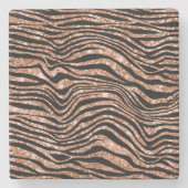 Zwart Roos Goud Zebra Glitter Stenen Onderzetter (Voorkant)
