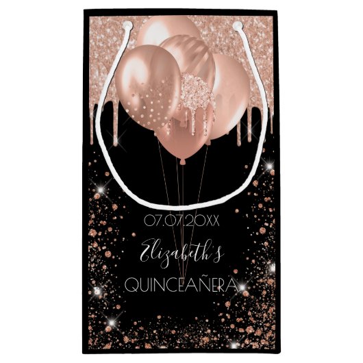 Zwart roos goudballonnen van Quinceanera Klein Cadeauzakje (Achterkant)