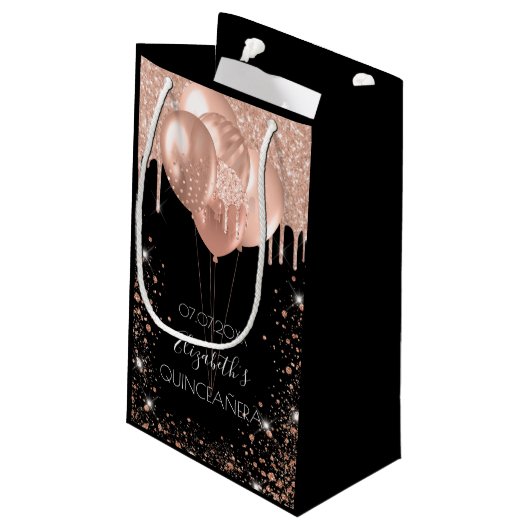 Zwart roos goudballonnen van Quinceanera Klein Cadeauzakje (Achterkant Gekanteld)
