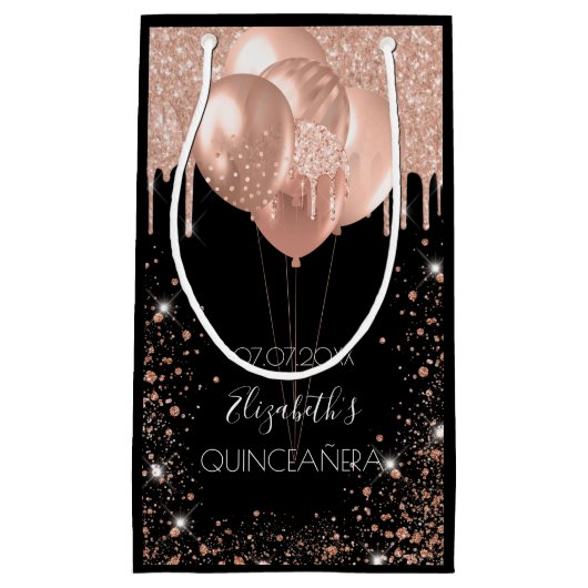 Zwart roos goudballonnen van Quinceanera Klein Cadeauzakje (Voorkant)