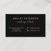 Zwart roos goudborstelslag haarmake-up typografie visitekaartje (Achterkant)