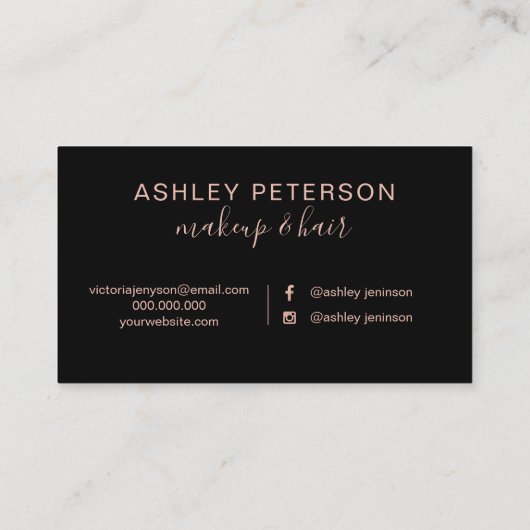 Zwart roos goudborstelslag haarmake-up typografie visitekaartje (Achterkant)