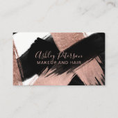 Zwart roos goudborstelslag haarmake-up typografie visitekaartje (Voorkant)
