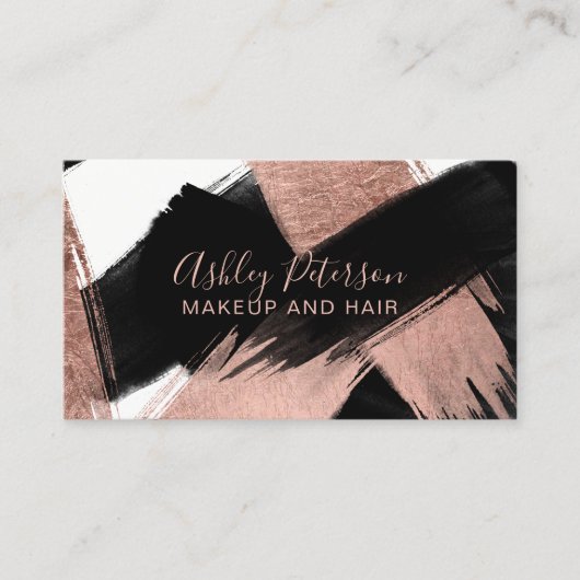 Zwart roos goudborstelslag haarmake-up typografie visitekaartje (Voorkant)