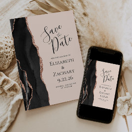 Zwart Roos Gouden Agaat Blush Save the Date Kaart