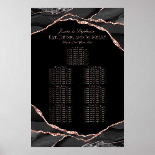 Zwart Roos Gouden Agaat Bruiloft Zitting Grafiek Poster (Voorkant)