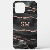 Zwart Roos Gouden Agaat Modern Monogrammed Case-Mate iPhone Case (Achterkant)
