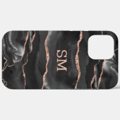 Zwart Roos Gouden Agaat Modern Monogrammed Case-Mate iPhone Case (Achterkant (horizontaal))