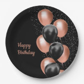 Zwart Roos Gouden Ballon Chic Papieren Bordje (Voorkant)