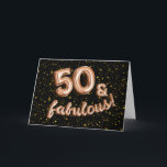Zwart Roos Gouden Ballon Type 50e Verjaardag Kaart<br><div class="desc">Vertel haar dat ze geweldig is voor haar 50e verjaardag met deze rozen gouden ballon type 50e verjaardagskaart met zwarte achtergrond en faux gouden folie confetti en sterren! Binnen zijn er twee tekstvelden waarmee u uw persoonlijke bericht kunt toevoegen. Deze kaart maakt deel uit van een bijpassende 50 & Fabulous...</div>