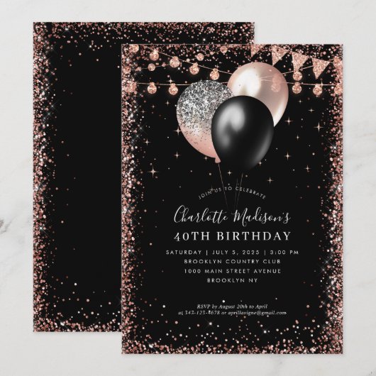 Zwart Roos gouden ballonverlichting elke leeftijd  Kaart (Voorkant / Achterkant)