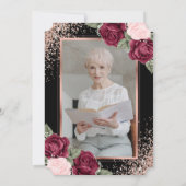 Zwart Roos Gouden Bloemen Fotoviering van het Leve Kaart (Achterkant)