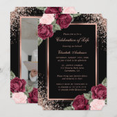 Zwart Roos Gouden Bloemen Fotoviering van het Leve Kaart (Voorkant / Achterkant)