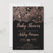 Zwart roos gouden bloemen typografie baby shower kaart (Voorkant)
