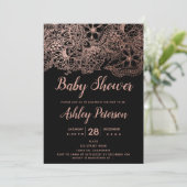 Zwart roos gouden bloemen typografie baby shower kaart (Staand voorkant)