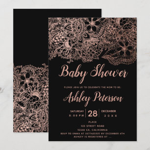 Zwart roos gouden bloemen typografie baby shower kaart