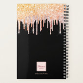 Zwart roos gouden blush glitter druppels 2026 planner (Achterkant)