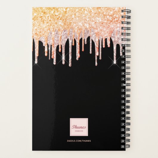 Zwart roos gouden blush glitter druppels 2026 planner (Achterkant)