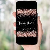 Zwart roos gouden confetti script bedankkaart kaart