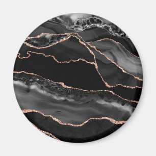 Zwart Roos Gouden Faux Glitter Agate Geode Magneet