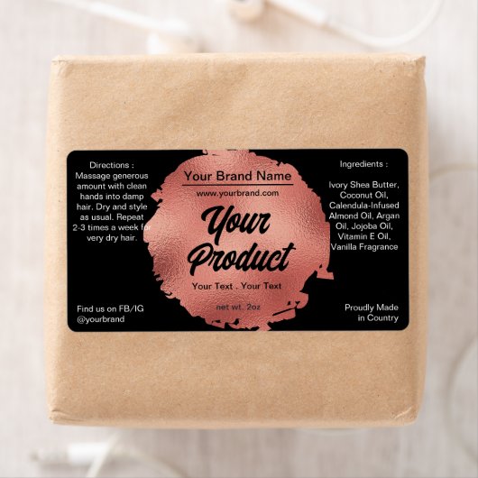 Zwart Roos Gouden Folieband & Lichaam Productlabel Etiket (Insitu)