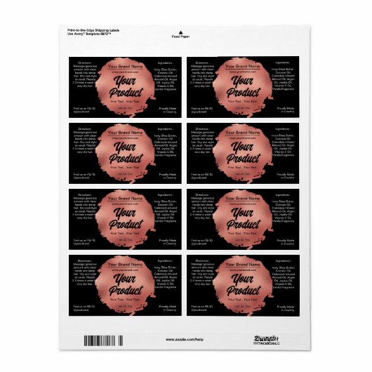 Zwart Roos Gouden Folieband & Lichaam Productlabel Etiket (Full Sheet)