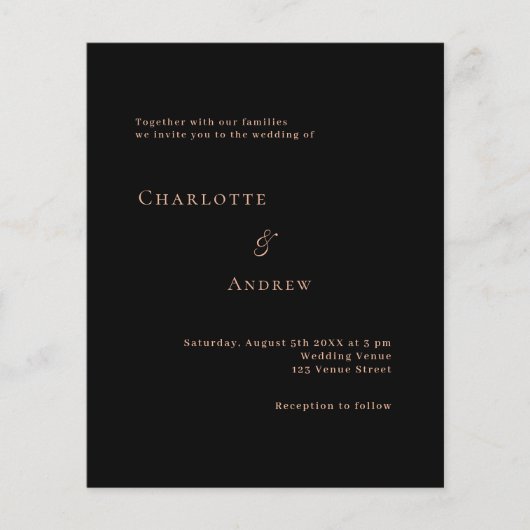 Zwart roos gouden formele bruiloft uitnodiging (Voorkant)