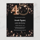 Zwart roos gouden foto 40e verjaardagsuitnodiging (Voorkant)