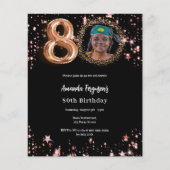 Zwart roos gouden foto 80e verjaardagsuitnodiging (Voorkant)