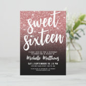 Zwart Roos Gouden Glitter 16e Verjaardag Kaart (Staand voorkant)