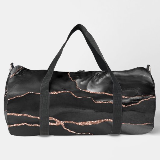 Zwart Roos gouden glitter agaat grote plunjezak (Voorkant)