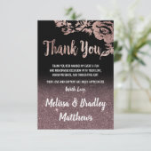 Zwart Roos Gouden Glitter Bloemen Dank u Bedankkaart (Staand voorkant)