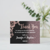 Zwart Roos Gouden Glitter Bloemen Dank u Briefkaart (Staand voorkant)