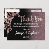 Zwart Roos Gouden Glitter Bloemen Dank u Briefkaart (Voorkant / Achterkant)