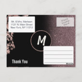 Zwart Roos Gouden Glitter Bloemen Dank u Briefkaart (Achterkant)