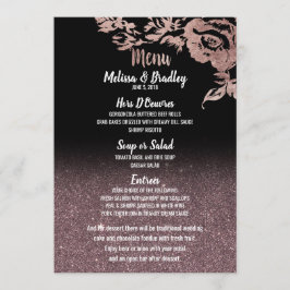 Zwart Roos Gouden Glitter Bloemen Trouwmenu Menu