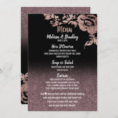 Zwart Roos Gouden Glitter Bloemen Trouwmenu Menu (Voorkant / Achterkant)