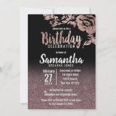 Zwart Roos Gouden Glitter Bloemen Verjaardagsfeest Kaart (Voorkant)