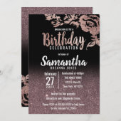 Zwart Roos Gouden Glitter Bloemen Verjaardagsfeest Kaart (Voorkant / Achterkant)