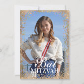 Zwart Roos Gouden Glitter Confetti Photo Bat Mitsw Kaart (Voorkant)