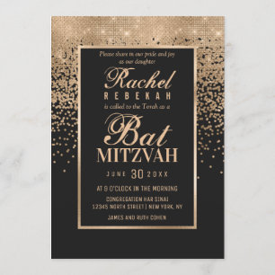 Zwart Roos Gouden Glitter Confetti Photo Bat Mitsw Kaart