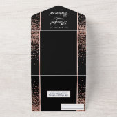 Zwart Roos Gouden Glitter Confetti Wedding RSVP All In One Uitnodiging (Buitenkant)
