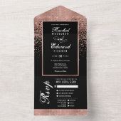 Zwart Roos Gouden Glitter Confetti Wedding RSVP All In One Uitnodiging (Binnen)
