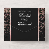 Zwart Roos Gouden Glitter Confetti Wedding RSVP All In One Uitnodiging (Achterkant)
