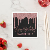 Zwart Roos Gouden Glitter Drips Verjaardag Servet (Insitu)