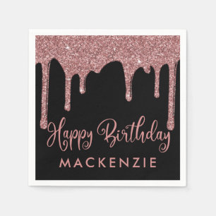 Zwart Roos Gouden Glitter Drips Verjaardag Servet