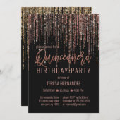 Zwart Roos Gouden Glitter Fringe Gordijn Quinceañe Kaart (Voorkant / Achterkant)