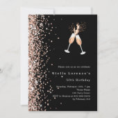 Zwart roos gouden glitter gejuich verjaardag kaart (Voorkant)